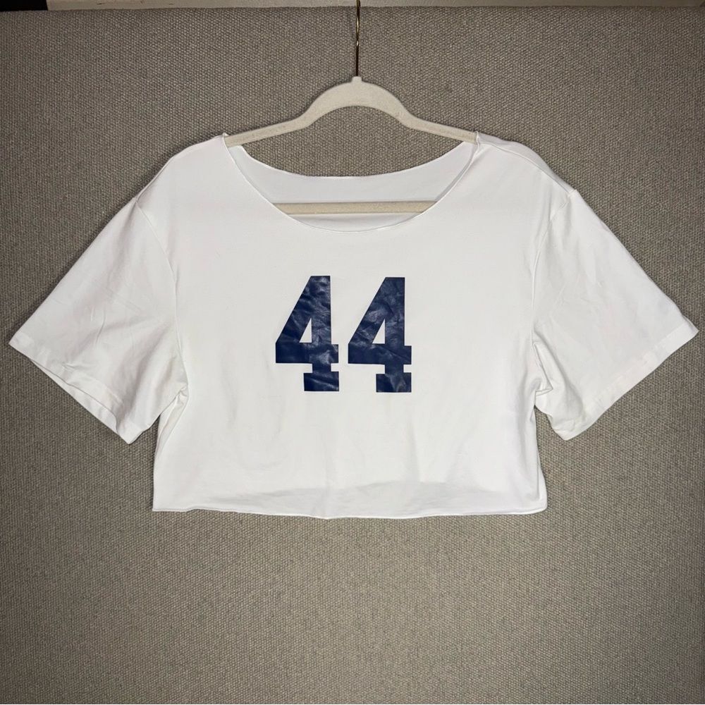 SHEIN size medium White Crop Top with blue 44 on shirt